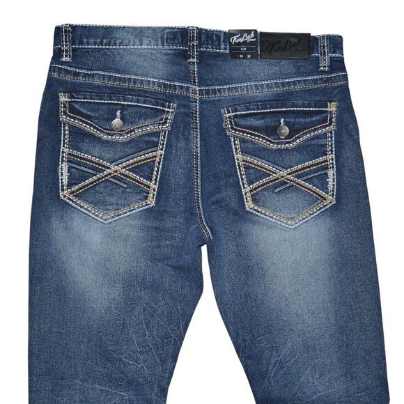 True Luck Slim Fit Jeans Dark Wash Denim Men's Size 34x30 Thick Stitch BKE NWT - Picture 5 of 8
